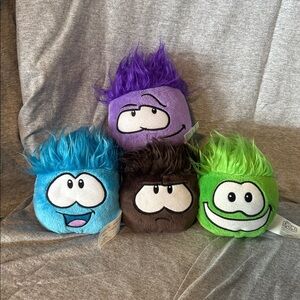 Set of 4 Club Penguin Puffle Plush Blue Green Purple Black